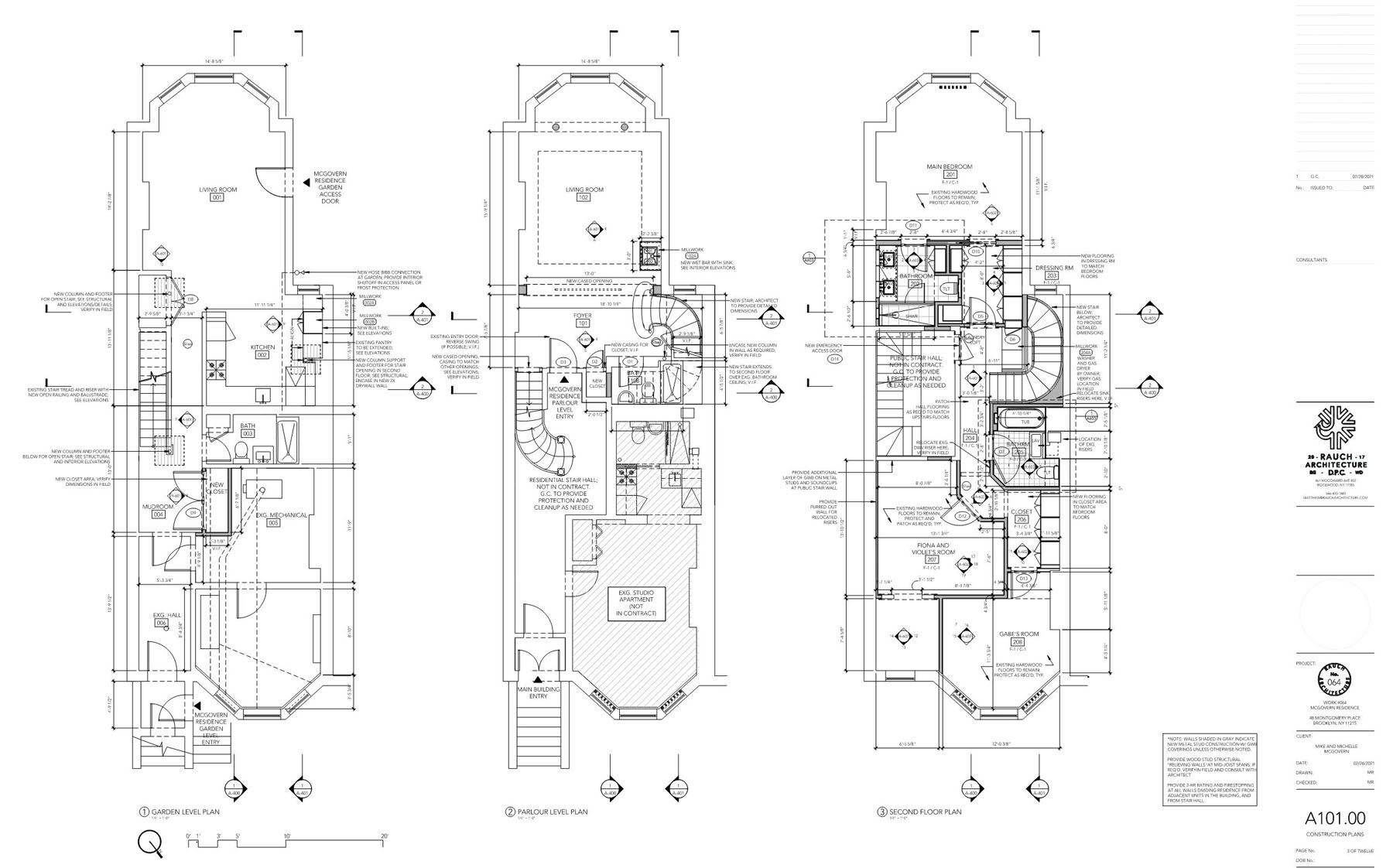 Park Slope Brownstone Aparatment Co-op Renovation Combination floor plan layout for co-op board approval